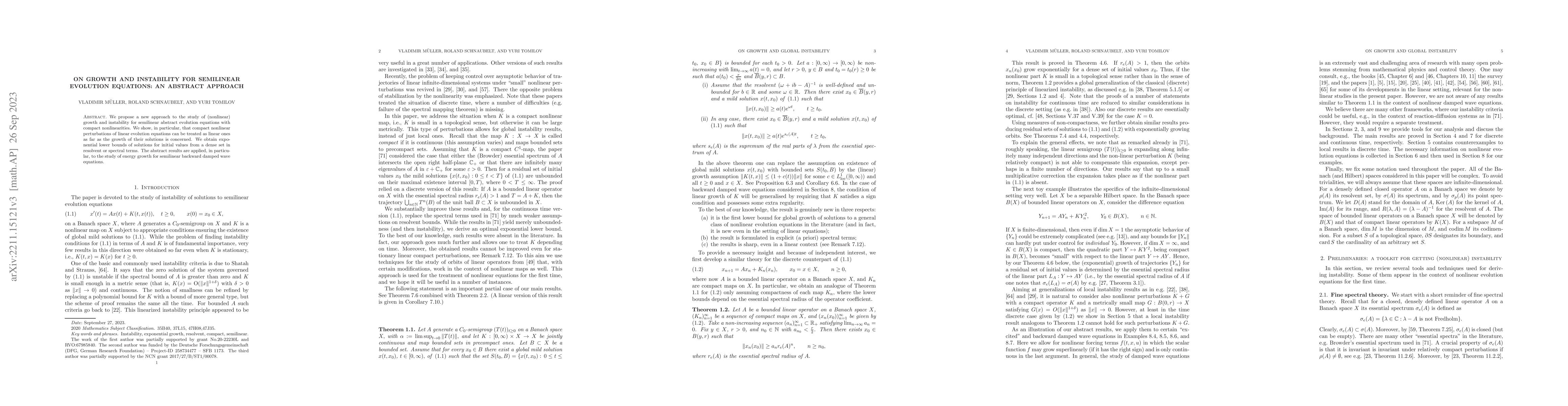 Thumbnail for On growth and instability for semilinear evolution equations: an
  abstract approach