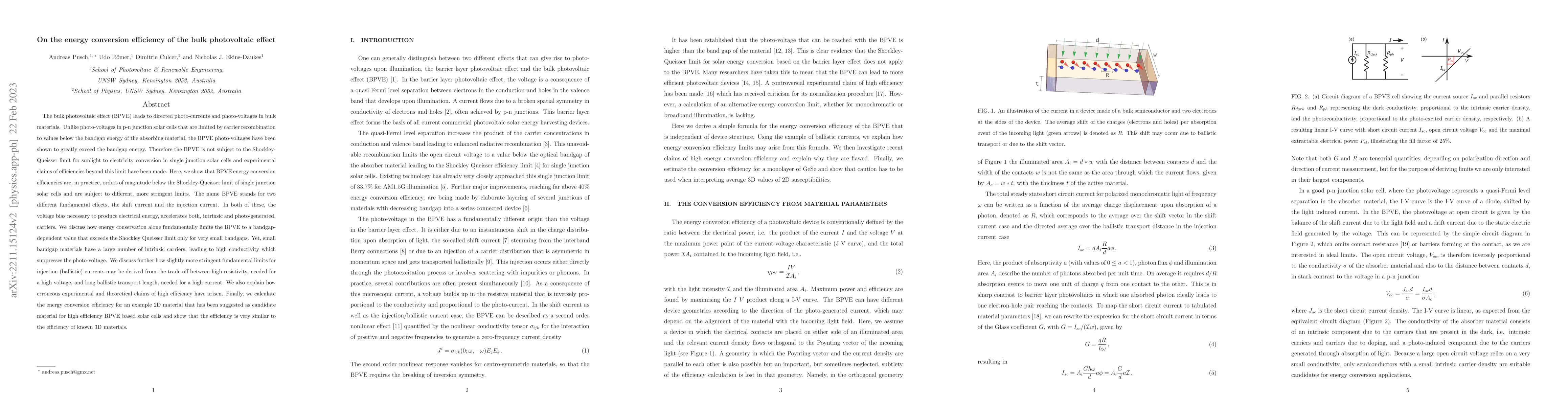 Thumbnail for On the energy conversion efficiency of the bulk photovoltaic effect