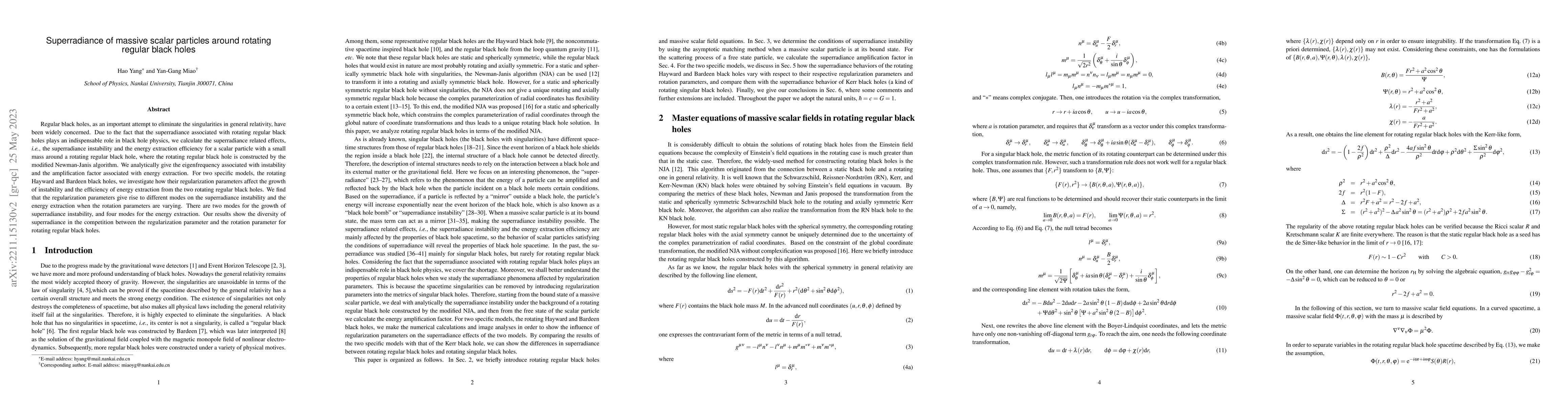 Thumbnail for Superradiance of massive scalar particles around rotating regular black
  holes