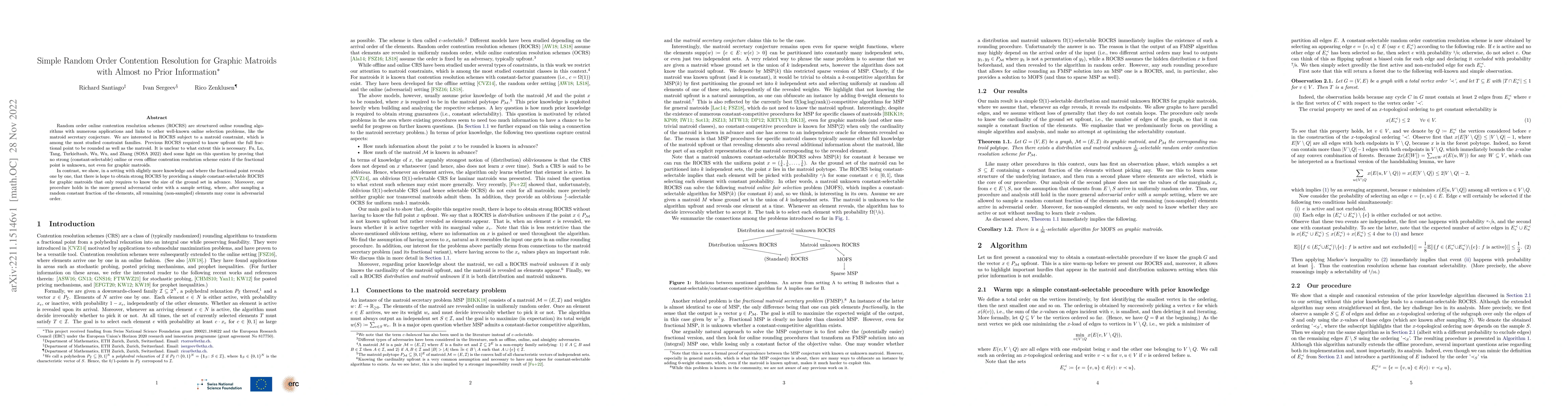 Thumbnail for Simple Random Order Contention Resolution for Graphic Matroids with
  Almost no Prior Information