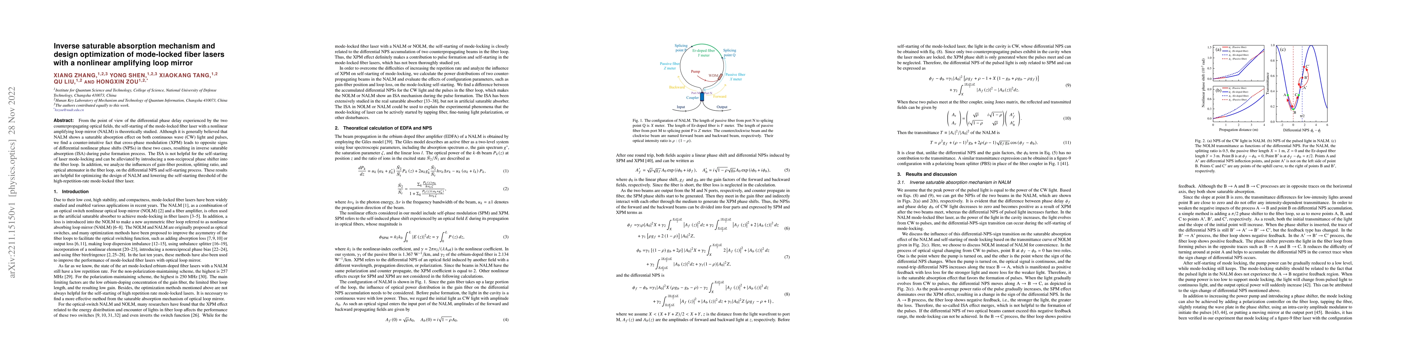 Thumbnail for Inverse saturable absorption mechanism and design optimization of
  mode-locked fiber lasers with a nonlinear amplifying loop mirror