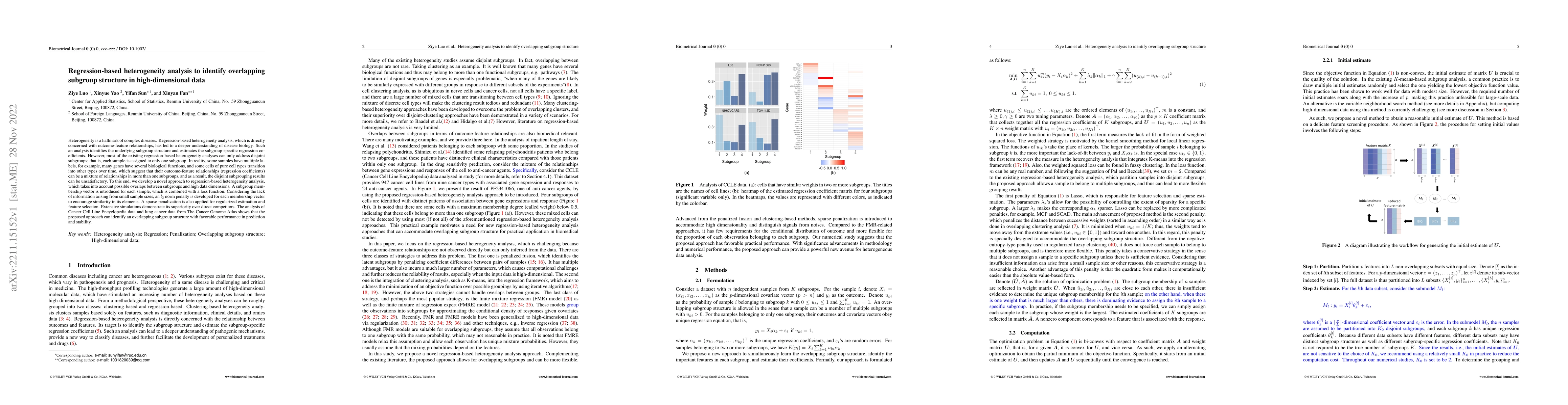 Thumbnail for Regression-based heterogeneity analysis to identify overlapping subgroup
  structure in high-dimensional data