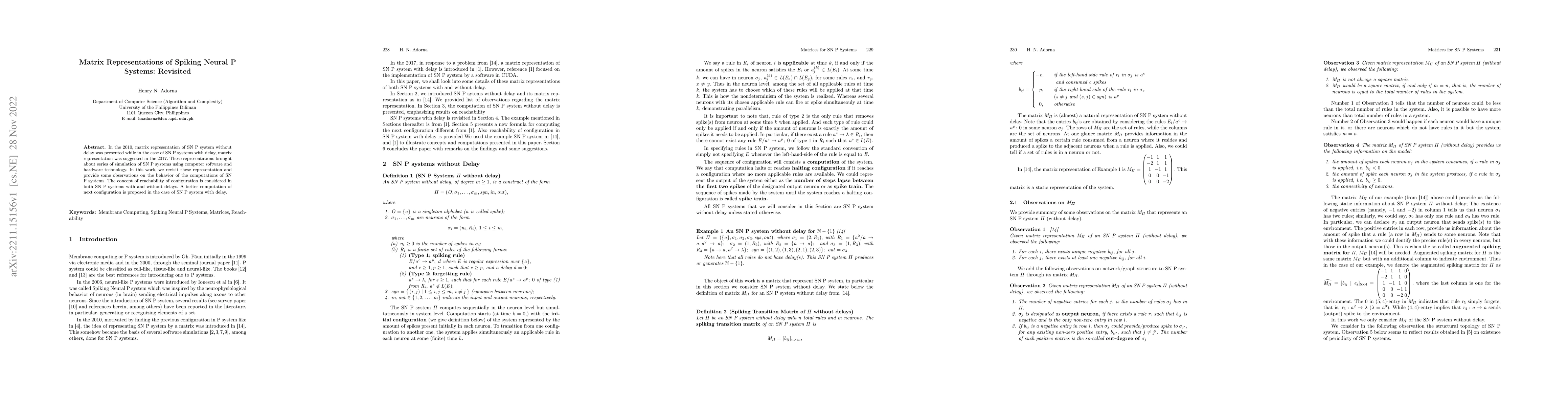 Thumbnail for Matrix representations of spiking neural P systems: Revisited