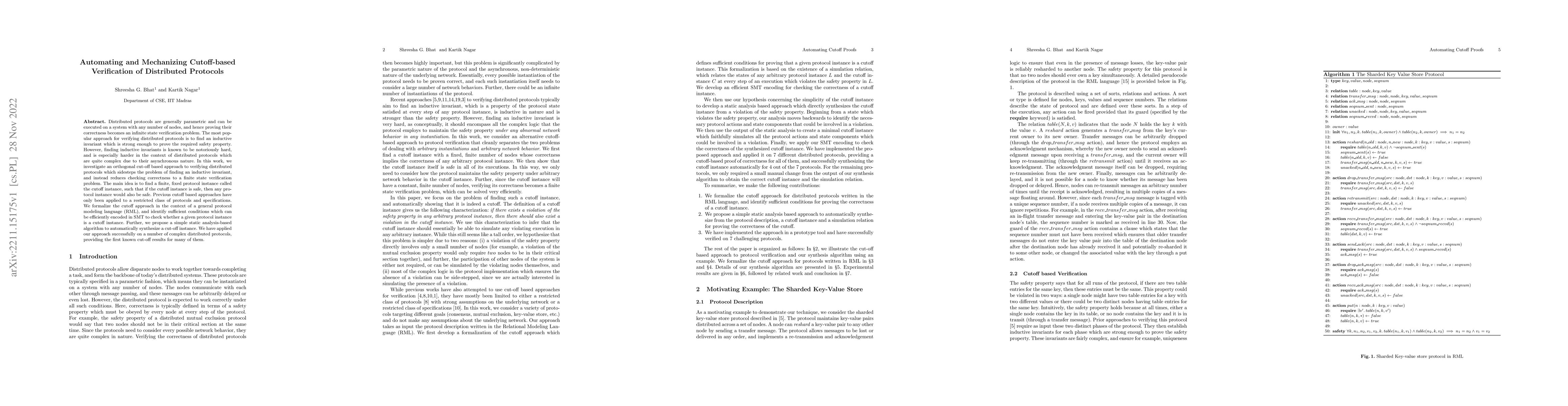 Thumbnail for Automating and Mechanizing Cutoff-based Verification of Distributed
  Protocols