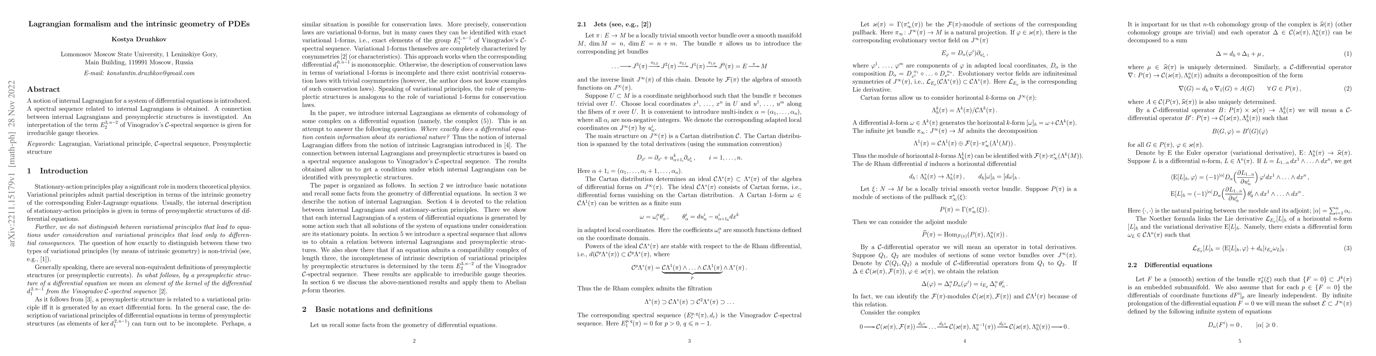 Thumbnail for Lagrangian formalism and the intrinsic geometry of PDEs