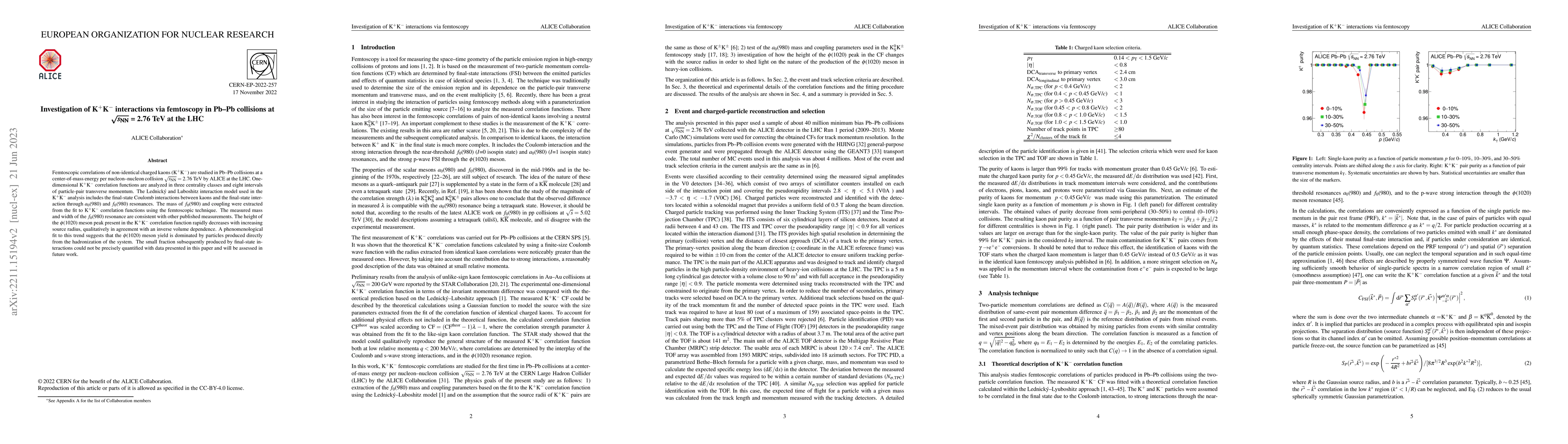 Thumbnail for Investigation of K$^{+}$K$^{-}$ interactions via femtoscopy in Pb$-$Pb
  collisions at $\sqrt{s_{\mathrm{NN}}} =2.76$ TeV at the LHC