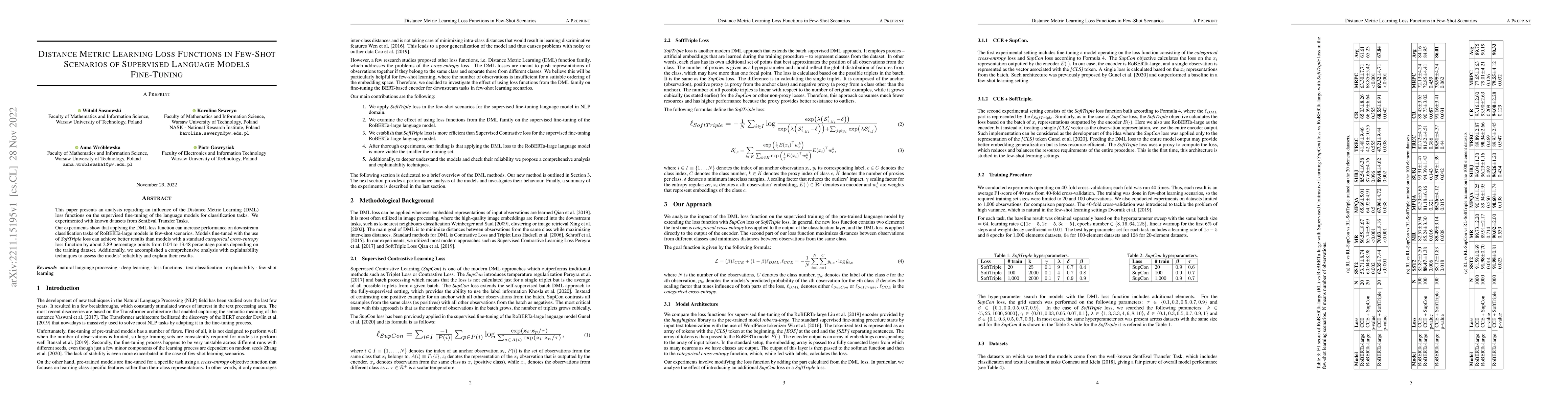Thumbnail for Distance Metric Learning Loss Functions in Few-Shot Scenarios of
  Supervised Language Models Fine-Tuning