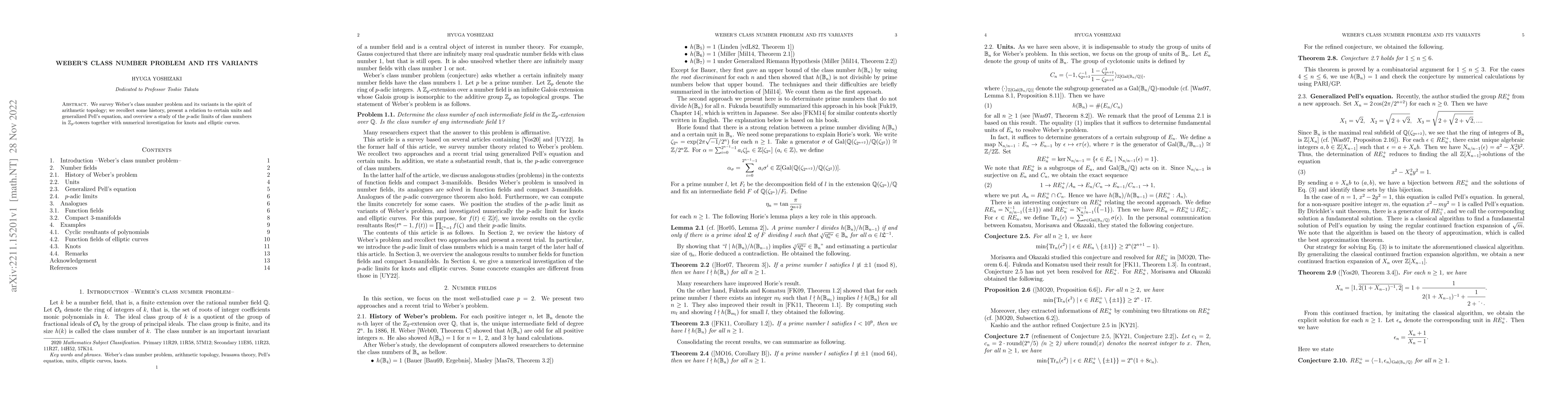 Thumbnail for Weber's class number problem and its variants