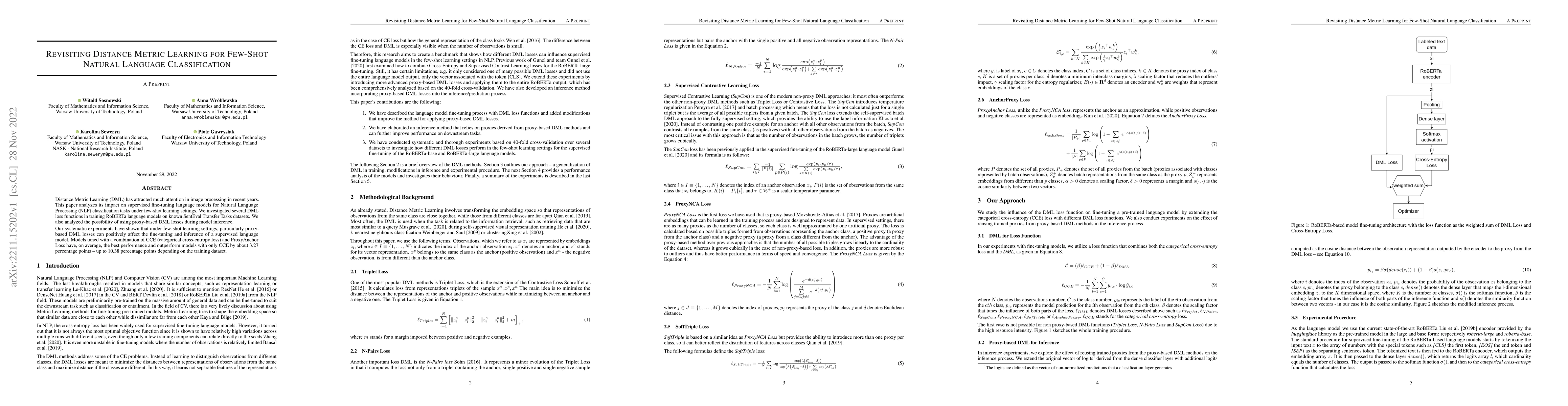 Thumbnail for Revisiting Distance Metric Learning for Few-Shot Natural Language
  Classification