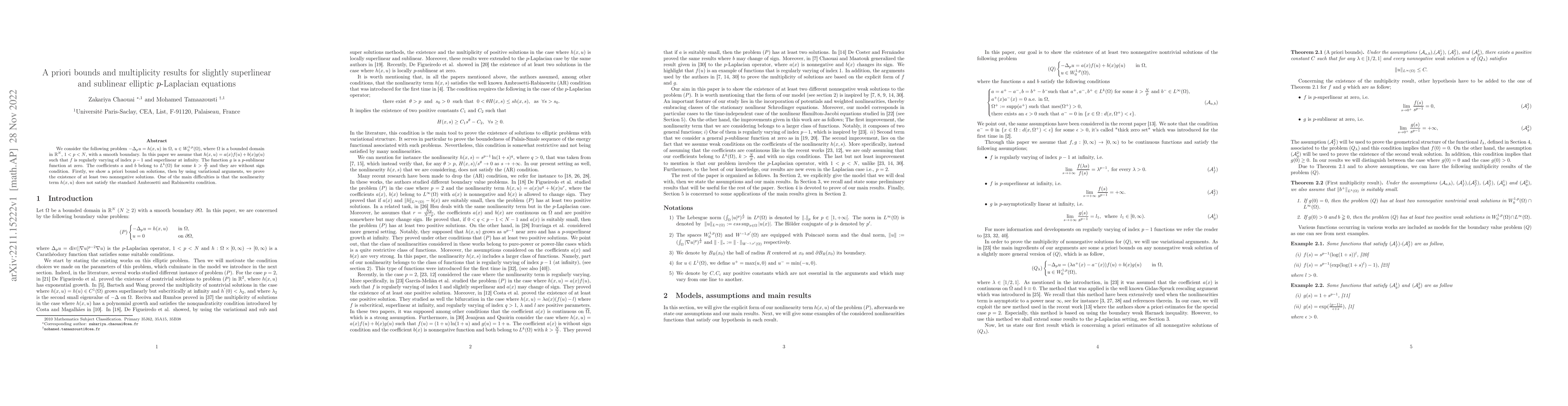 Thumbnail for A priori bounds and multiplicity results for slightly superlinear and
  sublinear elliptic p-Laplacian equations