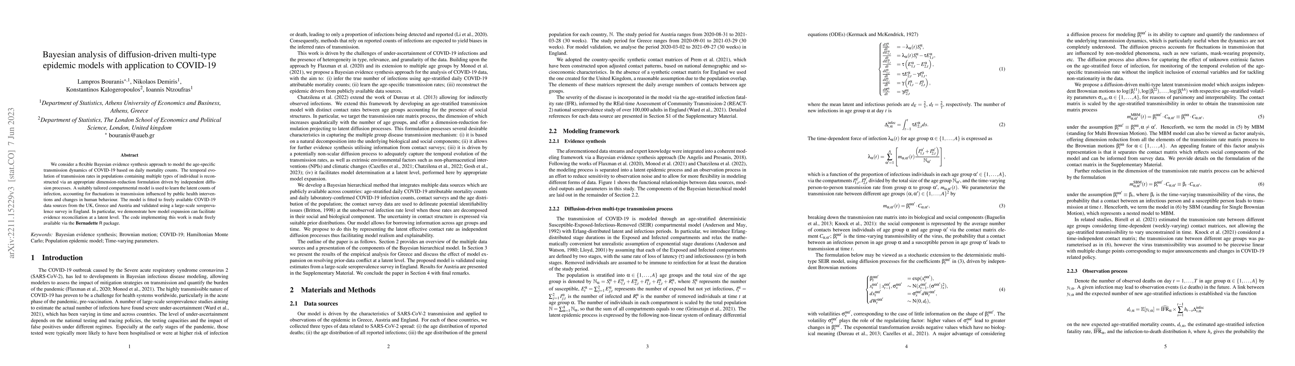 Thumbnail for Bayesian analysis of diffusion-driven multi-type epidemic models with
  application to COVID-19