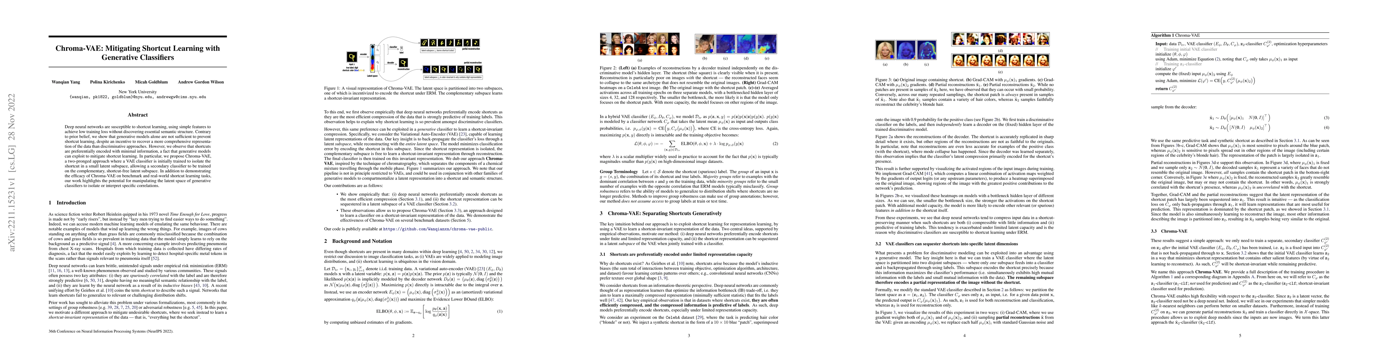 Thumbnail for Chroma-VAE: Mitigating Shortcut Learning with Generative Classifiers