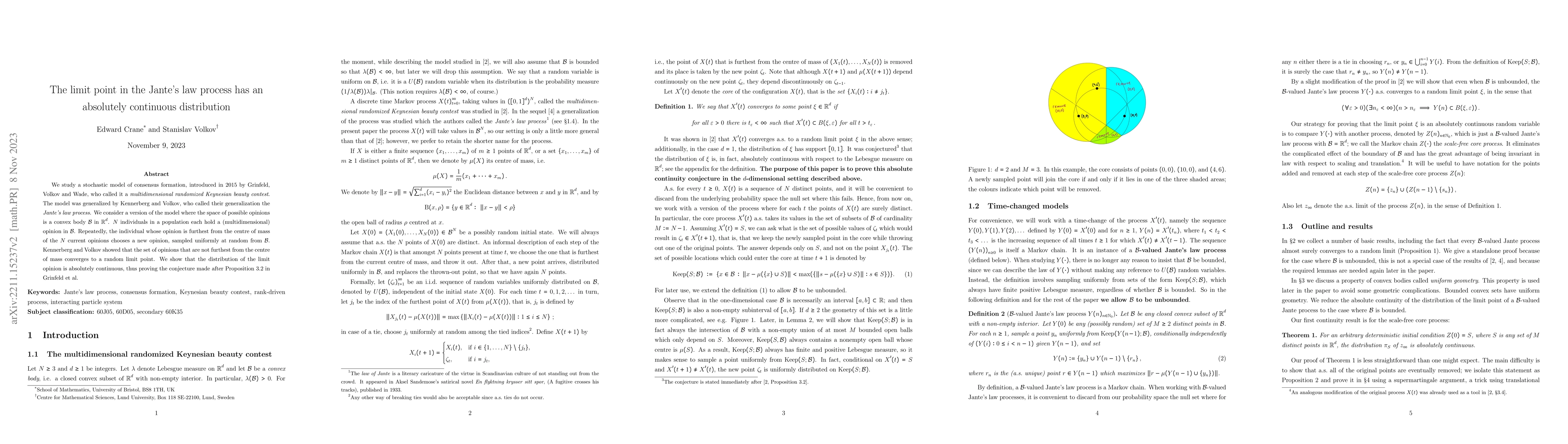 Thumbnail for The limit point in the Jante's law process has an absolutely continuous
  distribution