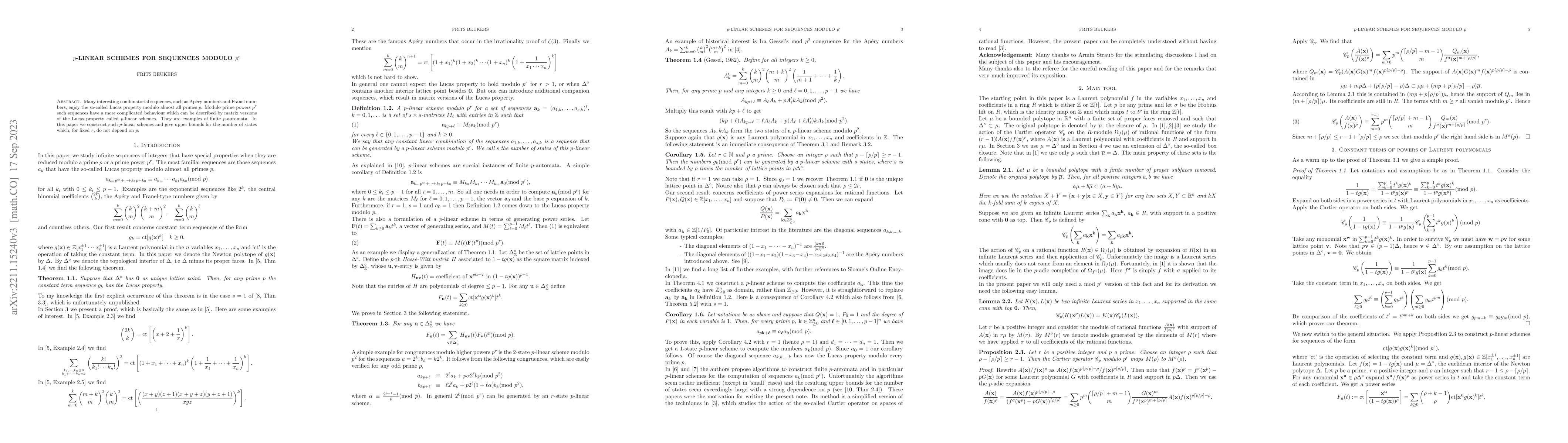 Thumbnail for $p$-Linear schemes for sequences modulo $p^r$