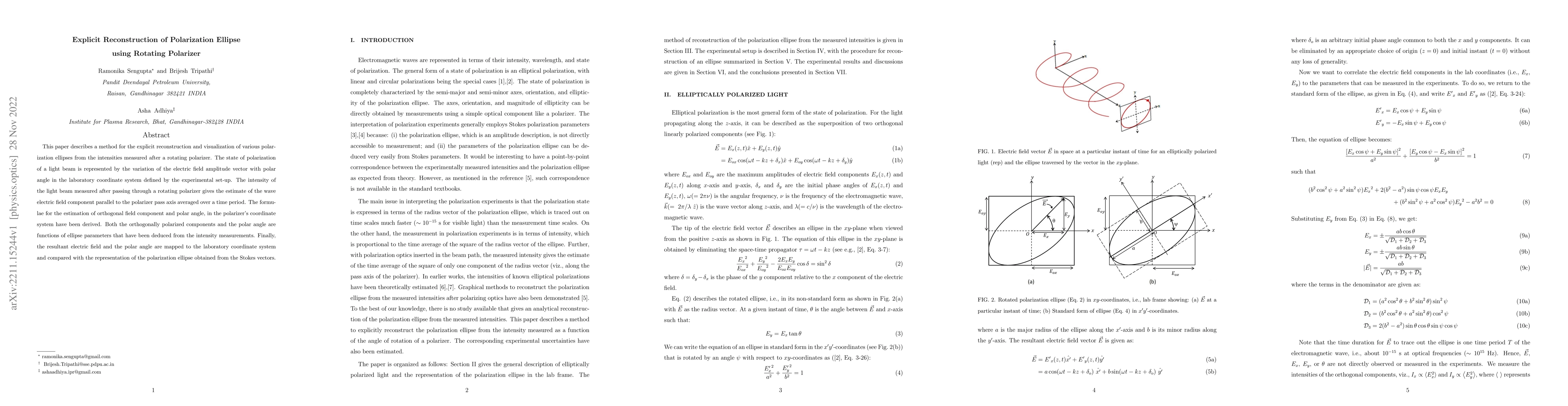 Thumbnail for Explicit Reconstruction of Polarization Ellipse using Rotating Polarizer