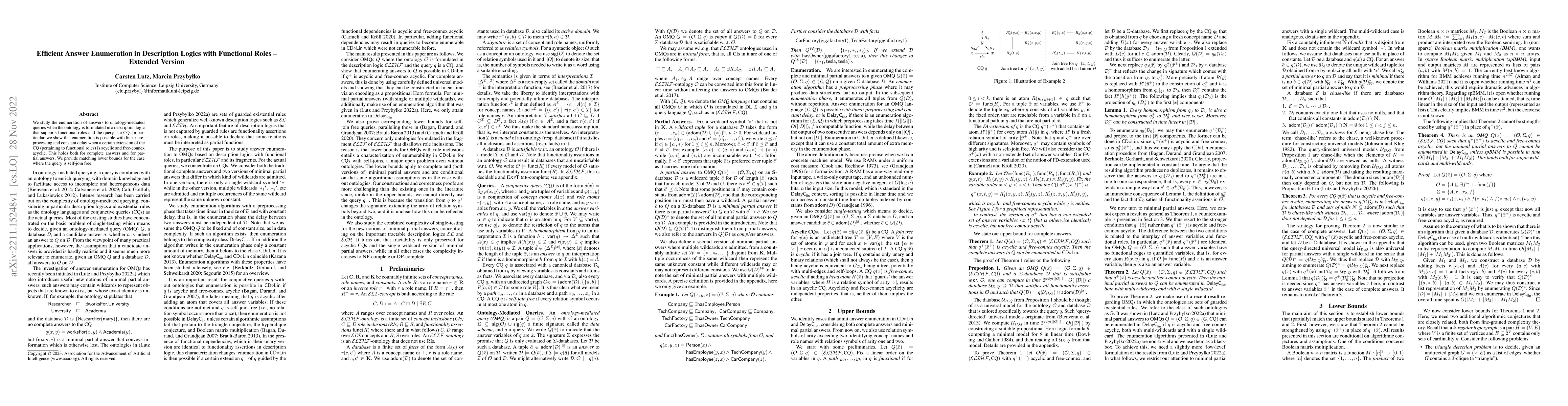 Thumbnail for Efficient Answer Enumeration in Description Logics with Functional Roles
  -- Extended Version