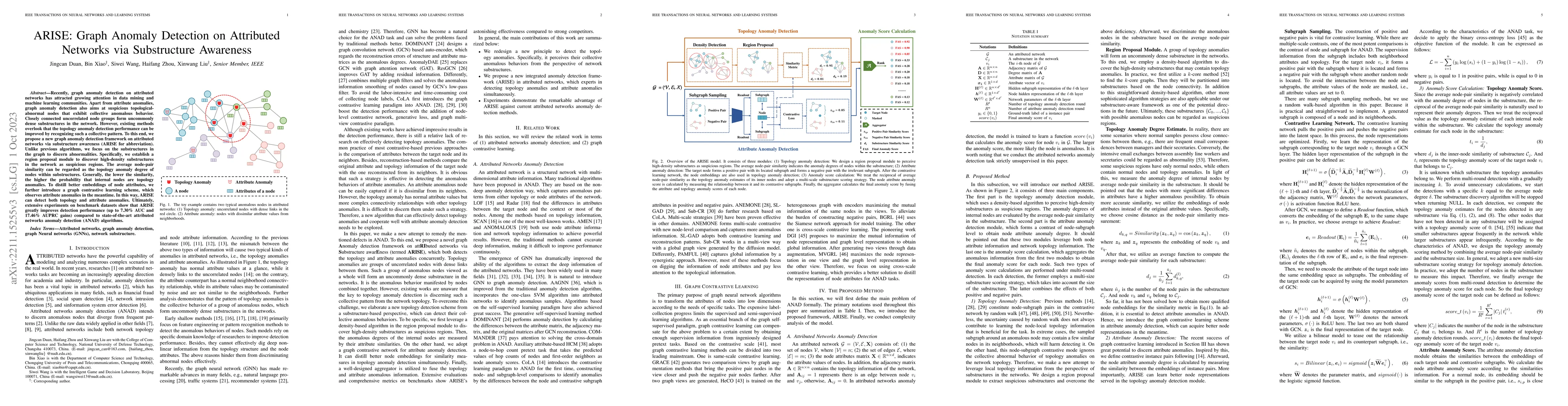 Thumbnail for ARISE: Graph Anomaly Detection on Attributed Networks via Substructure
  Awareness