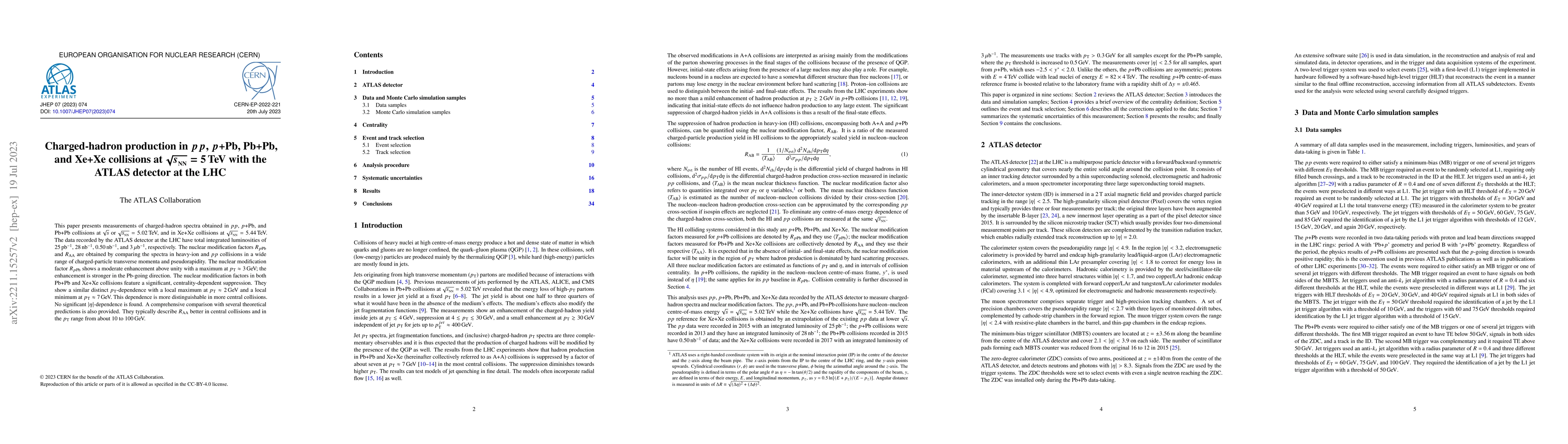 Thumbnail for Charged-hadron production in $pp$, $p$+Pb, Pb+Pb, and Xe+Xe collisions
  at $\sqrt{s_{_\text{NN}}}=5$ TeV with the ATLAS detector at the LHC
