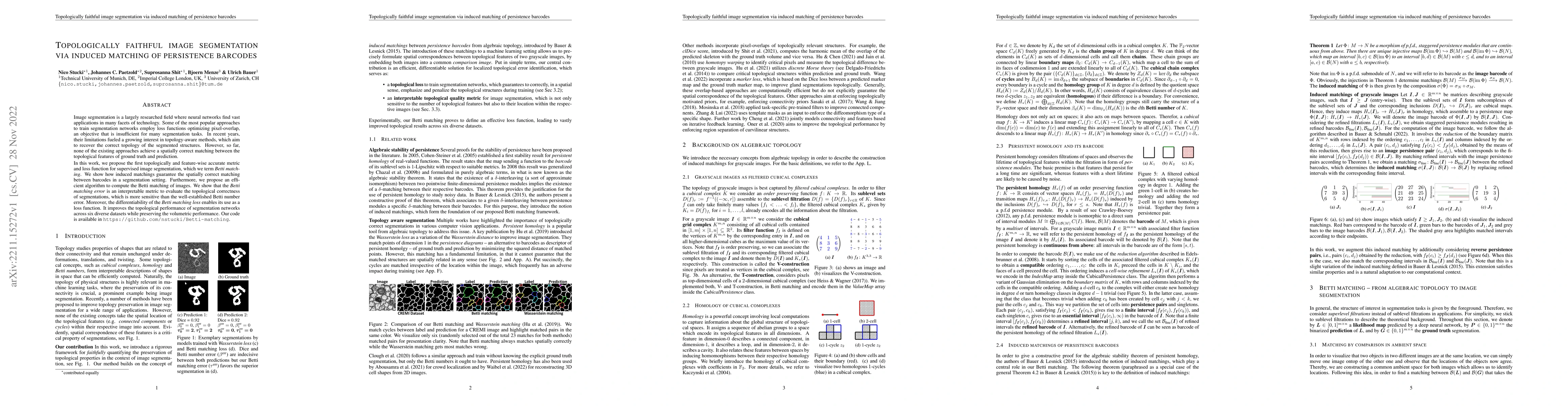 Thumbnail for Topologically faithful image segmentation via induced matching of
  persistence barcodes