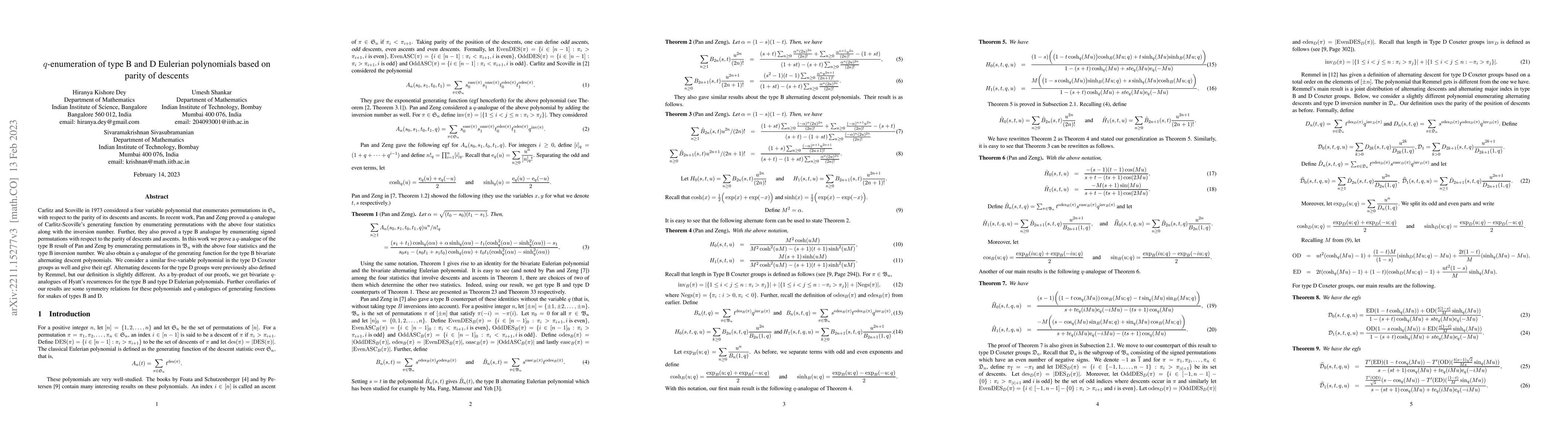 Thumbnail for $q$-enumeration of type B and D Eulerian polynomials based on parity of
  descents