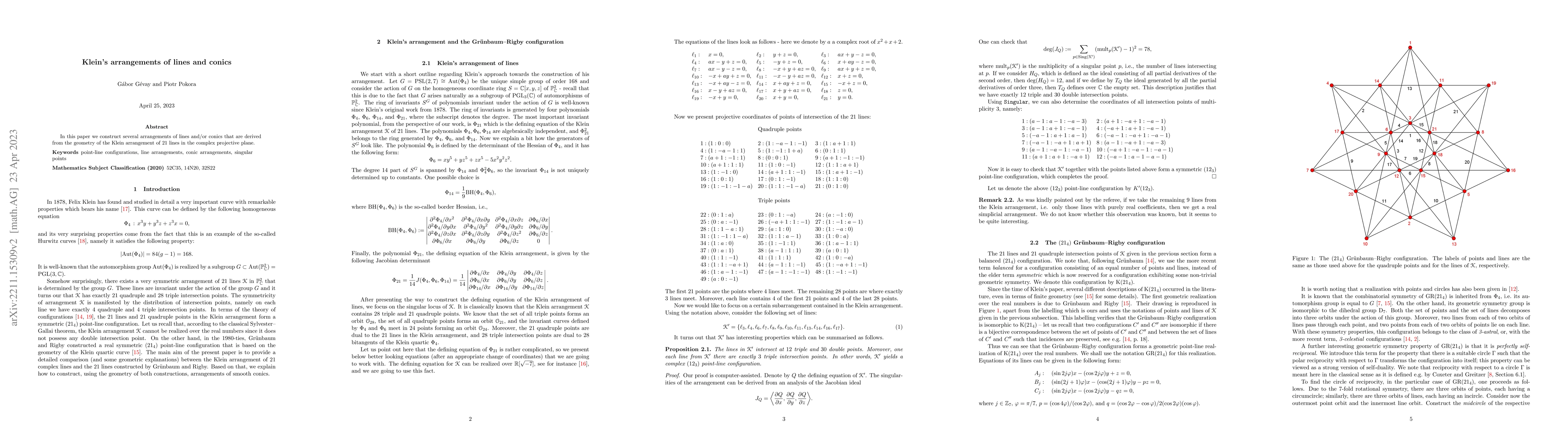 Thumbnail for Klein's arrangements of lines and conics
