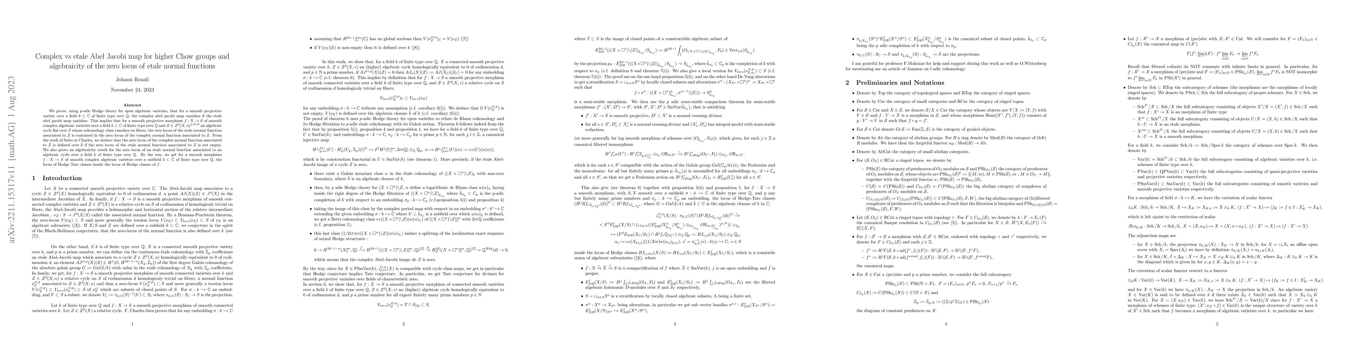 Thumbnail for Complex vs etale Abel Jacobi map and algebraicity of the zero locus of
  etale normal functions