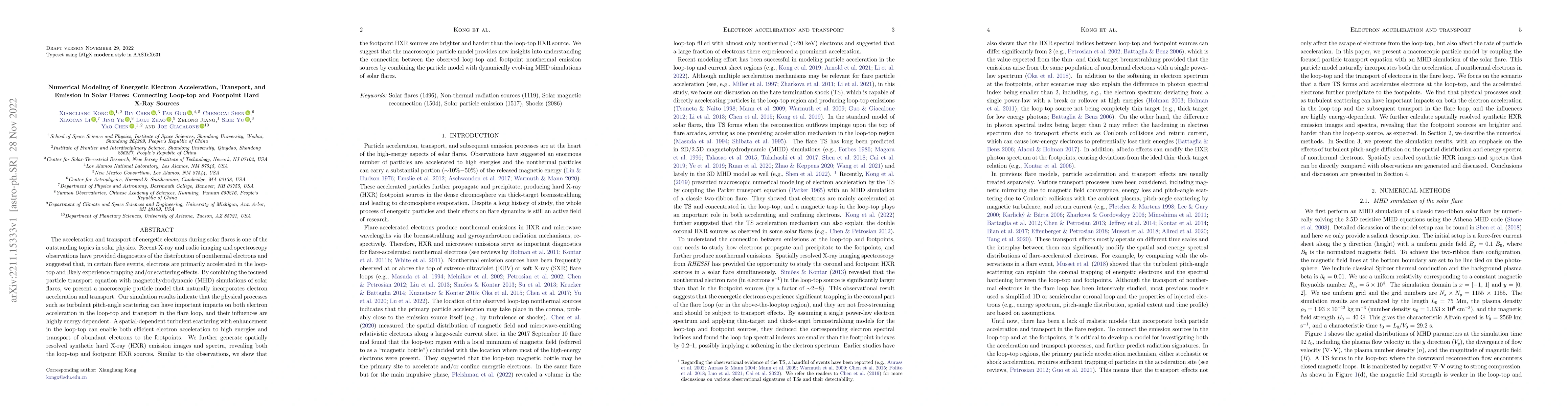 Thumbnail for Numerical Modeling of Energetic Electron Acceleration, Transport, and
  Emission in Solar Flares: Connecting Loop-top and Footpoint Hard X-Ray
  Sources