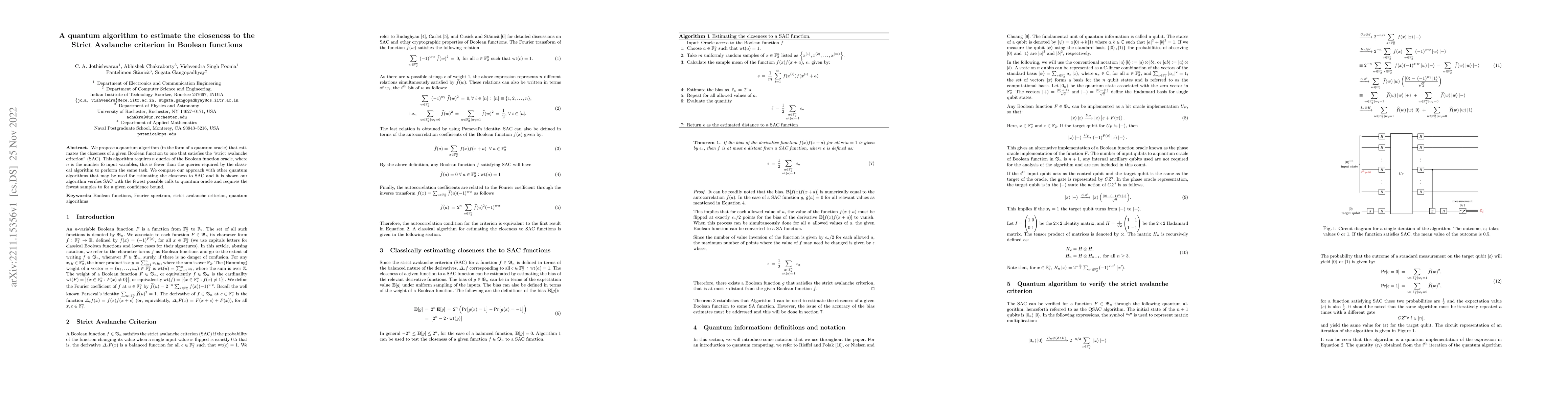 Thumbnail for A quantum algorithm to estimate the closeness to the Strict Avalanche
  criterion in Boolean functions