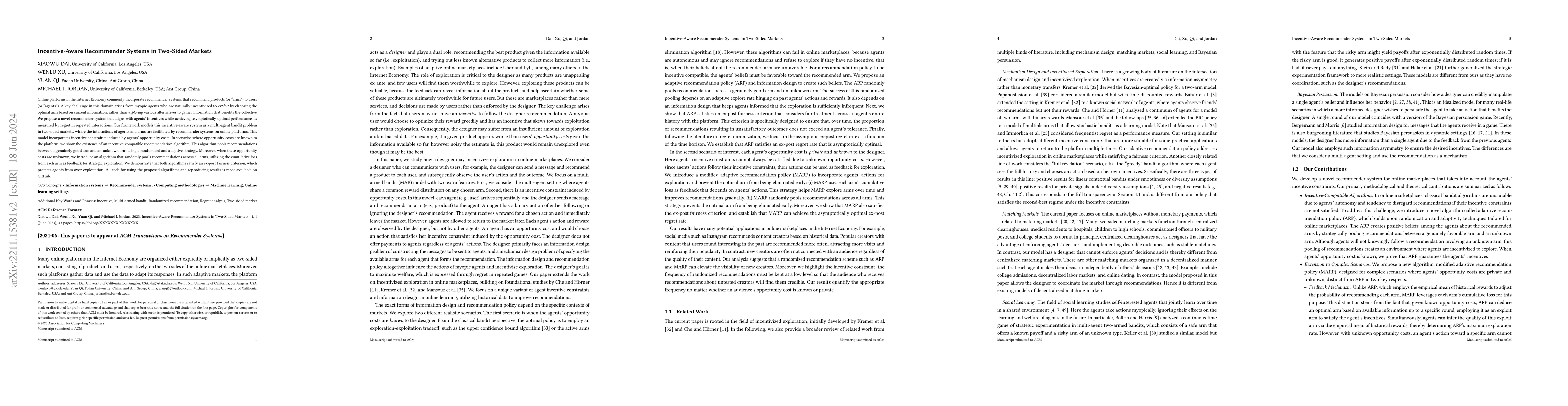 Thumbnail for Incentive-Aware Recommender Systems in Two-Sided Markets