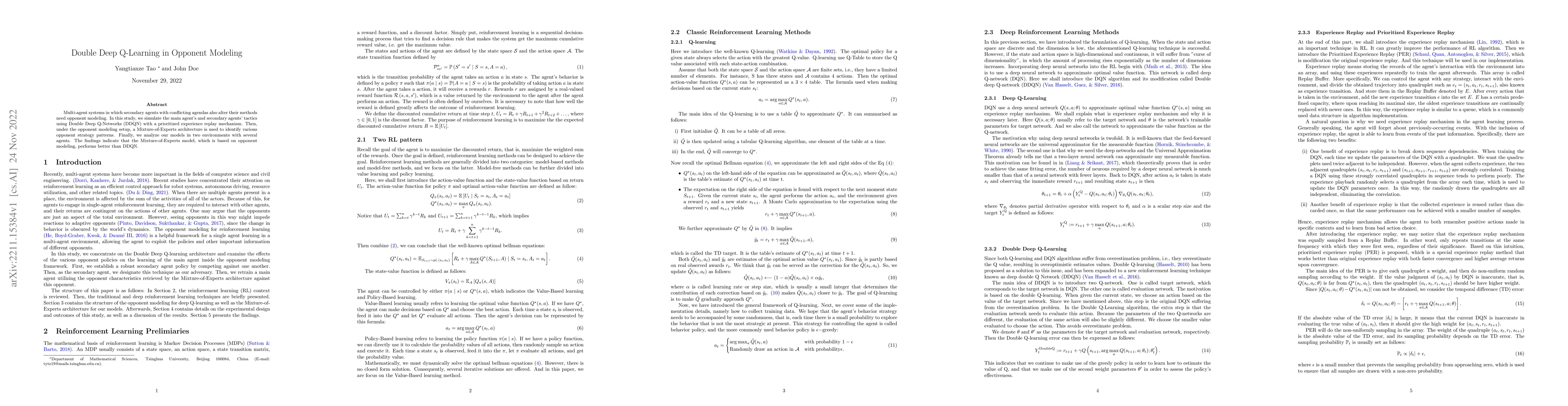 Thumbnail for Double Deep Q-Learning in Opponent Modeling