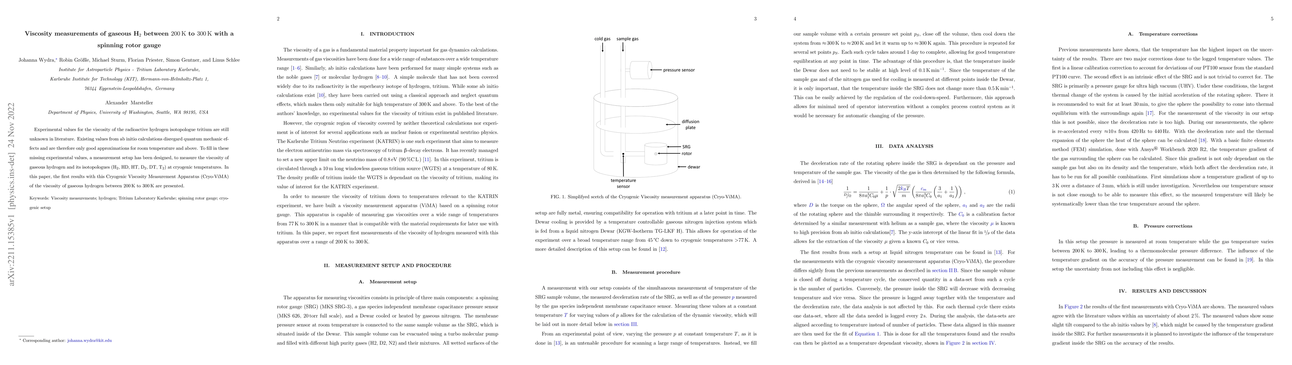 Thumbnail for Viscosity measurements of gaseous H2 between 200 K to 300 K with a
  spinning rotor gauge