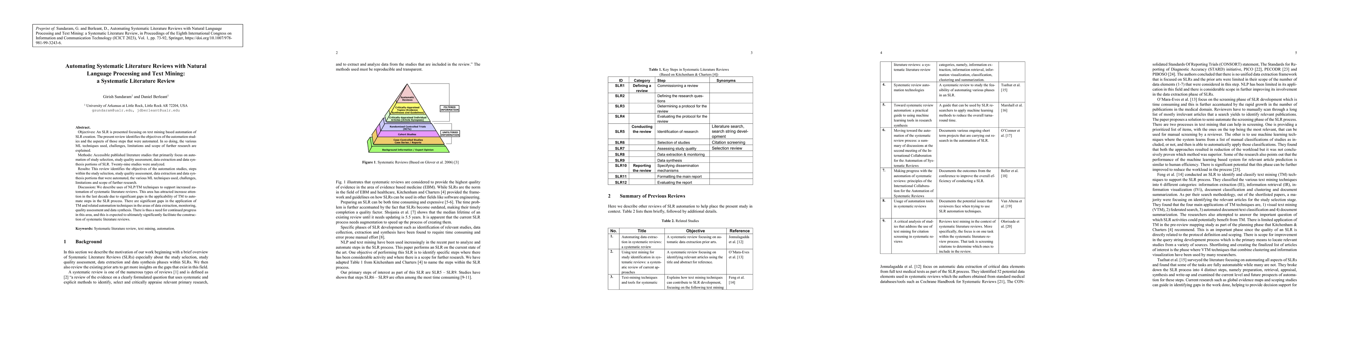 Thumbnail for Automating Systematic Literature Reviews with Natural Language
  Processing and Text Mining: a Systematic Literature Review