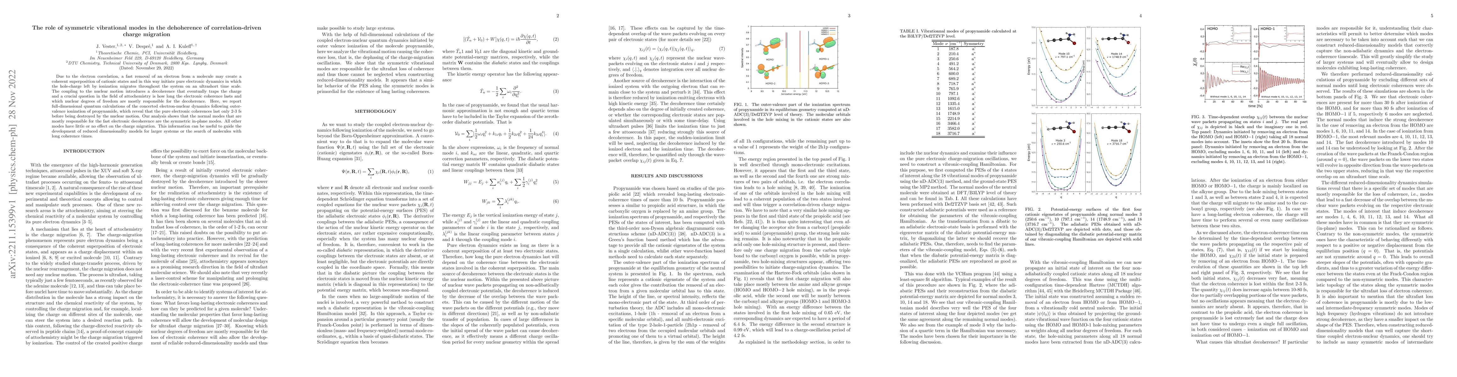 Thumbnail for The role of symmetric vibrational modes in the dehoherence of
  correlation-driven charge migration