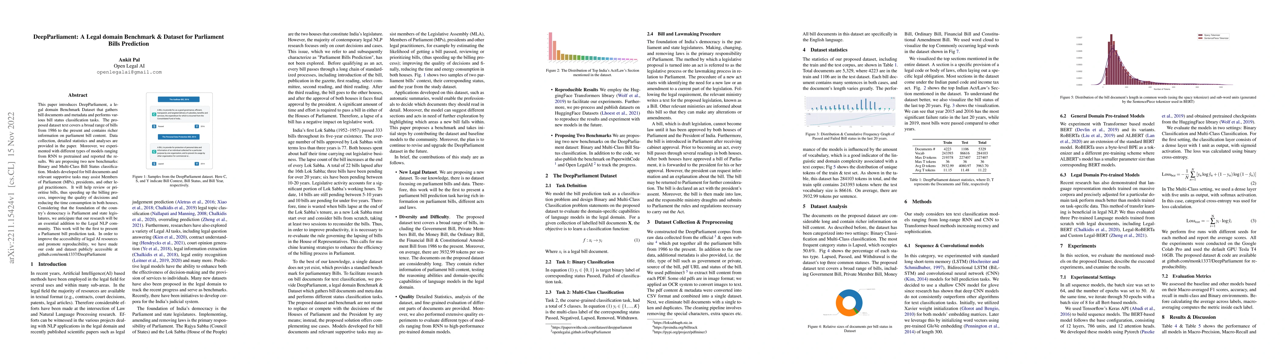 Thumbnail for DeepParliament: A Legal domain Benchmark & Dataset for Parliament Bills
  Prediction