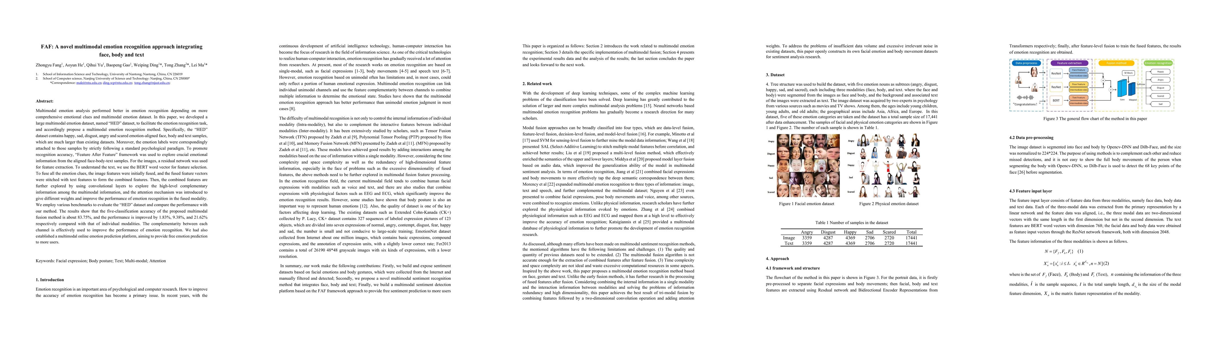 Thumbnail for FAF: A novel multimodal emotion recognition approach integrating face,
  body and text