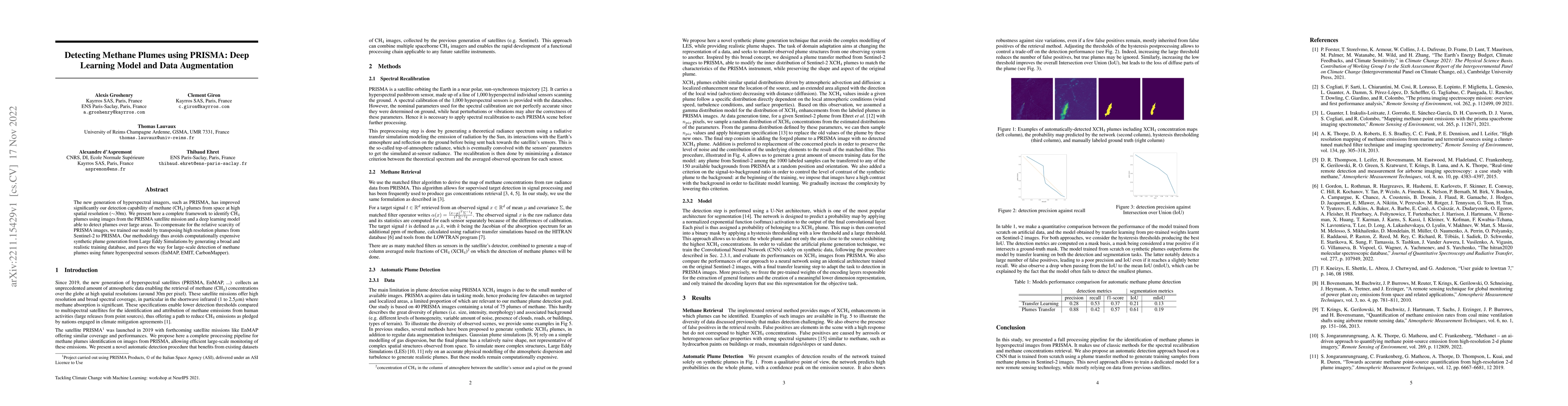 Thumbnail for Detecting Methane Plumes using PRISMA: Deep Learning Model and Data
  Augmentation