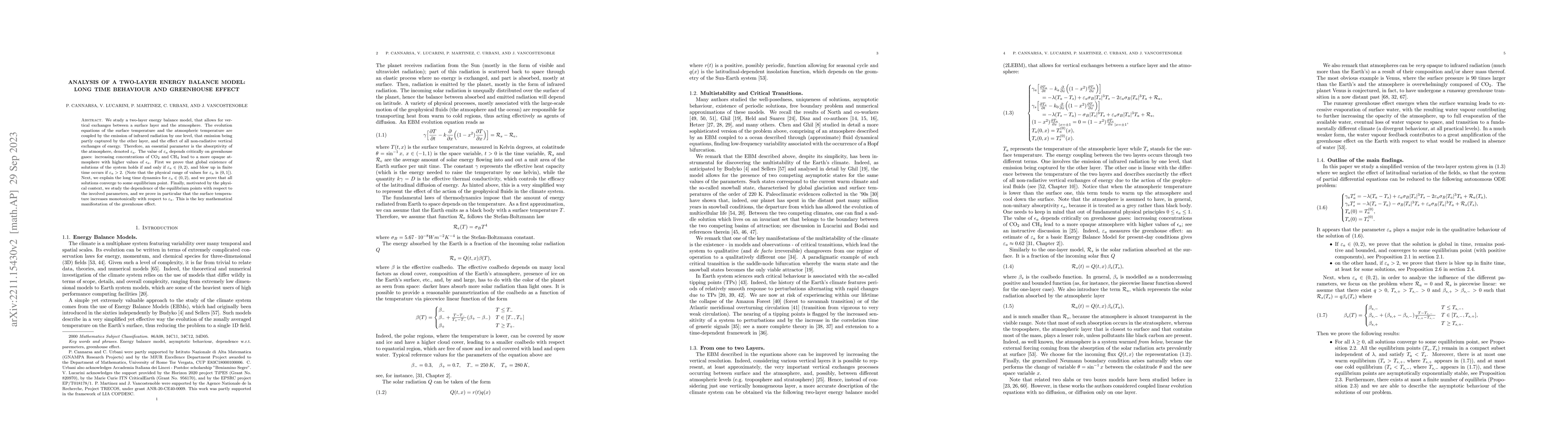 Thumbnail for Analysis of a two-layer energy balance model: long time behaviour and
  greenhouse effect