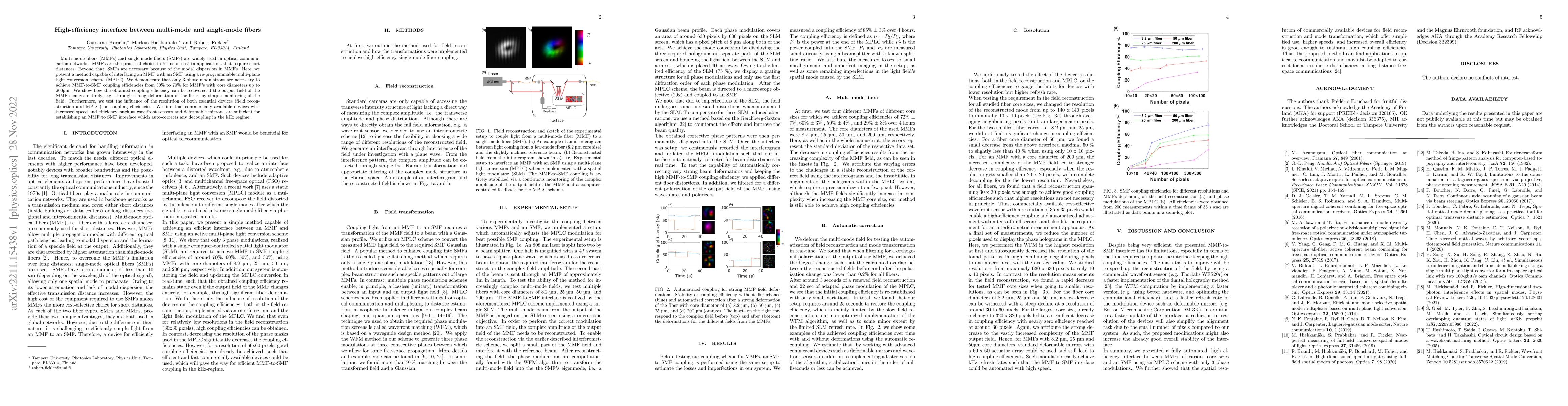 Thumbnail for High-efficiency interface between multi-mode and single-mode fibers
