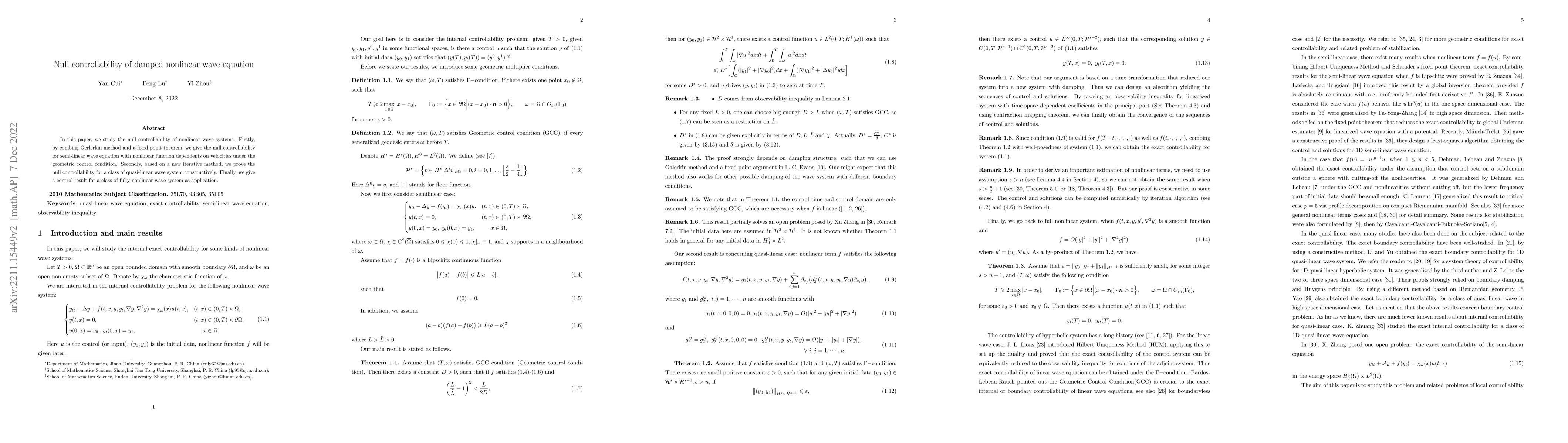 Thumbnail for Null controllability of damped nonlinear wave equation