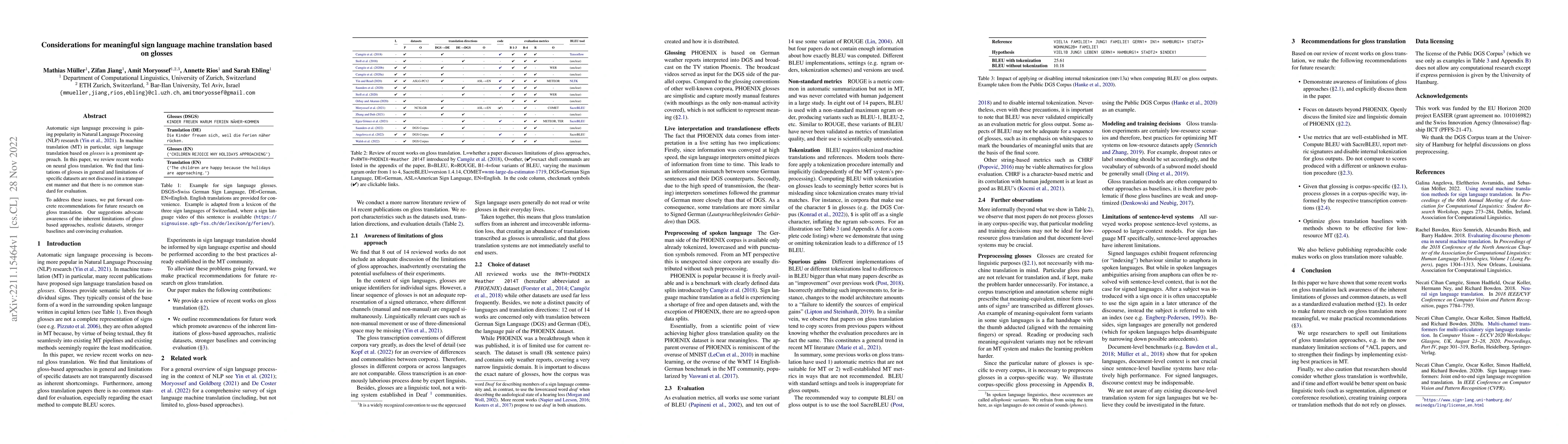 Thumbnail for Considerations for meaningful sign language machine translation based on
  glosses
