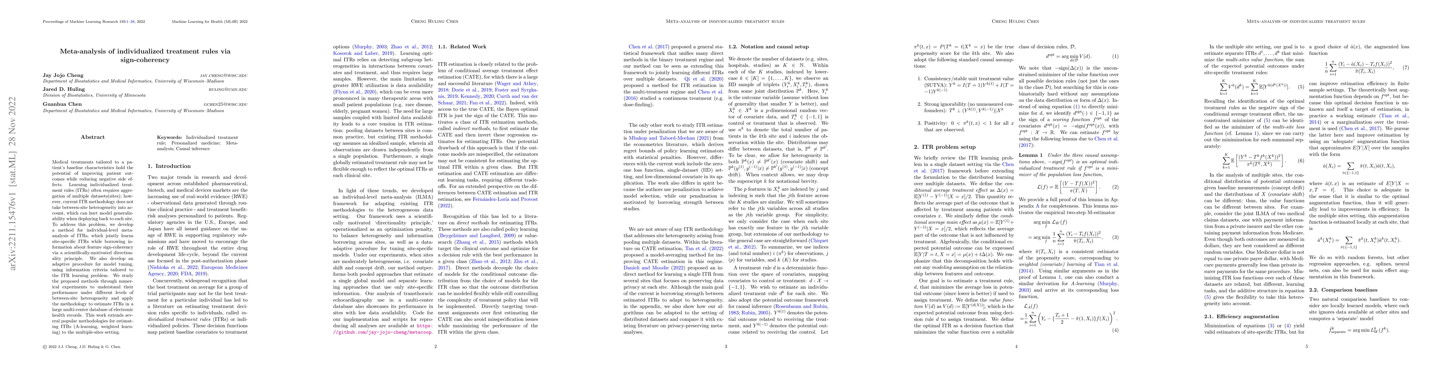 Thumbnail for Meta-analysis of individualized treatment rules via sign-coherency