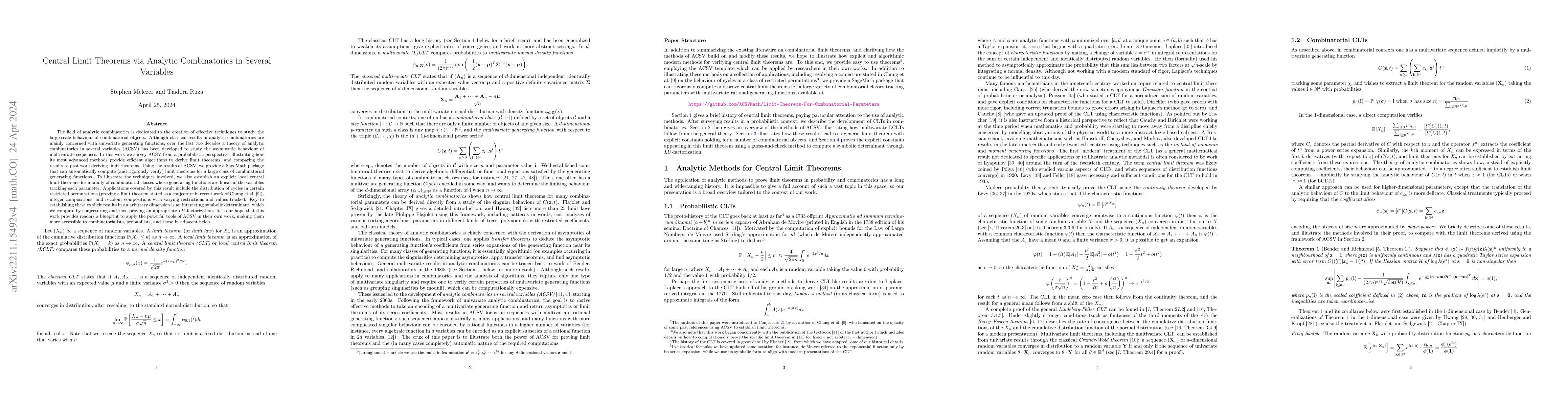 Thumbnail for Central Limit Theorems via Analytic Combinatorics in Several Variables