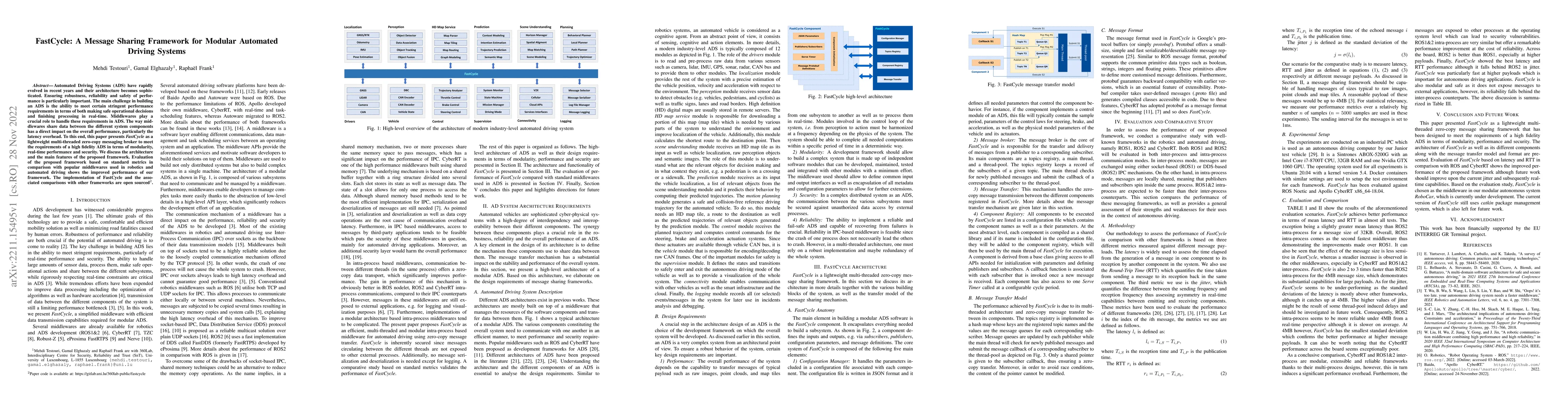 Thumbnail for FastCycle: A Message Sharing Framework for Modular Automated Driving
  Systems