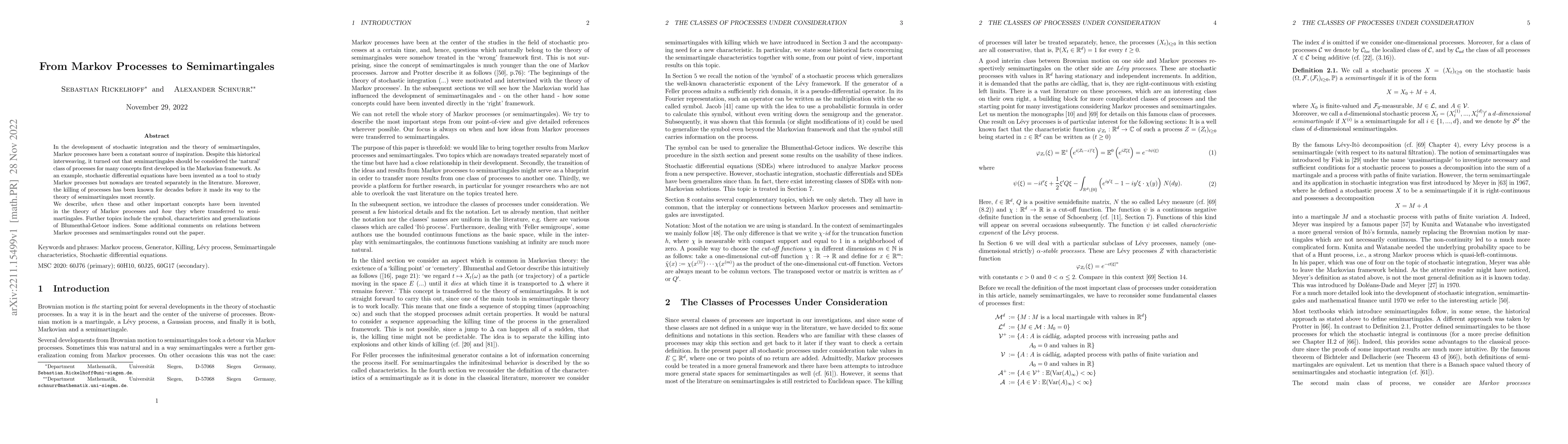 Thumbnail for From Markov Processes to Semimartingales