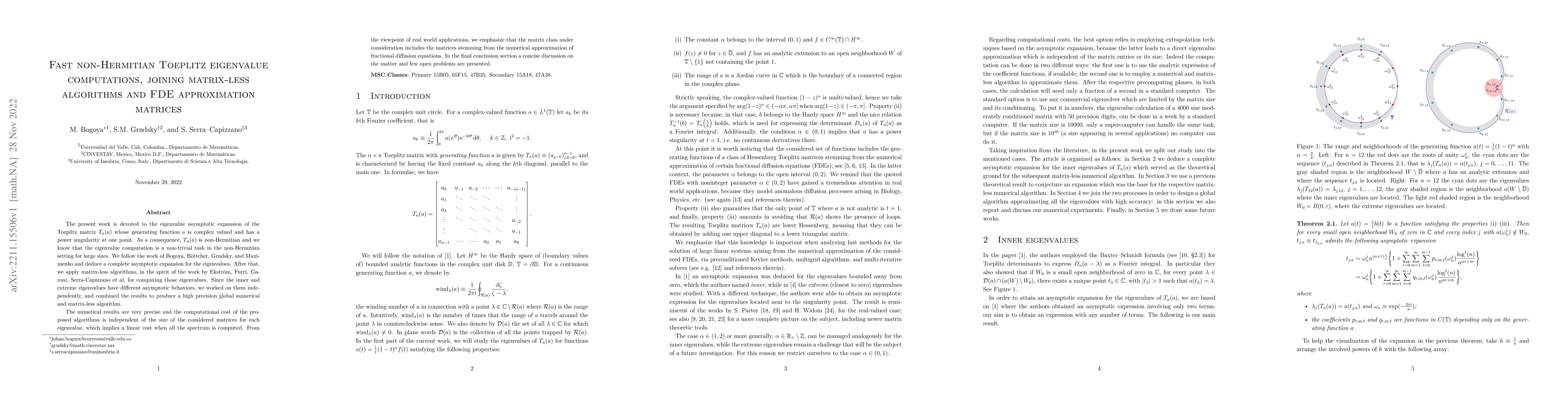 Thumbnail for Fast non-Hermitian Toeplitz eigenvalue computations, joining matrix-less
  algorithms and FDE approximation matrices