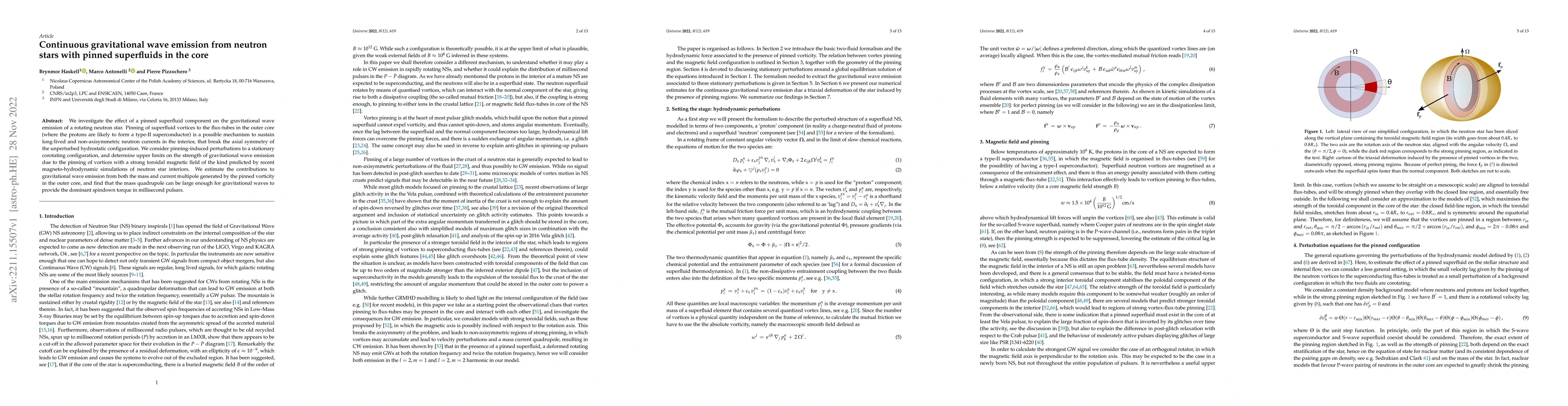 Thumbnail for Continuous gravitational wave emission from neutron stars with pinned
  superfluids in the core