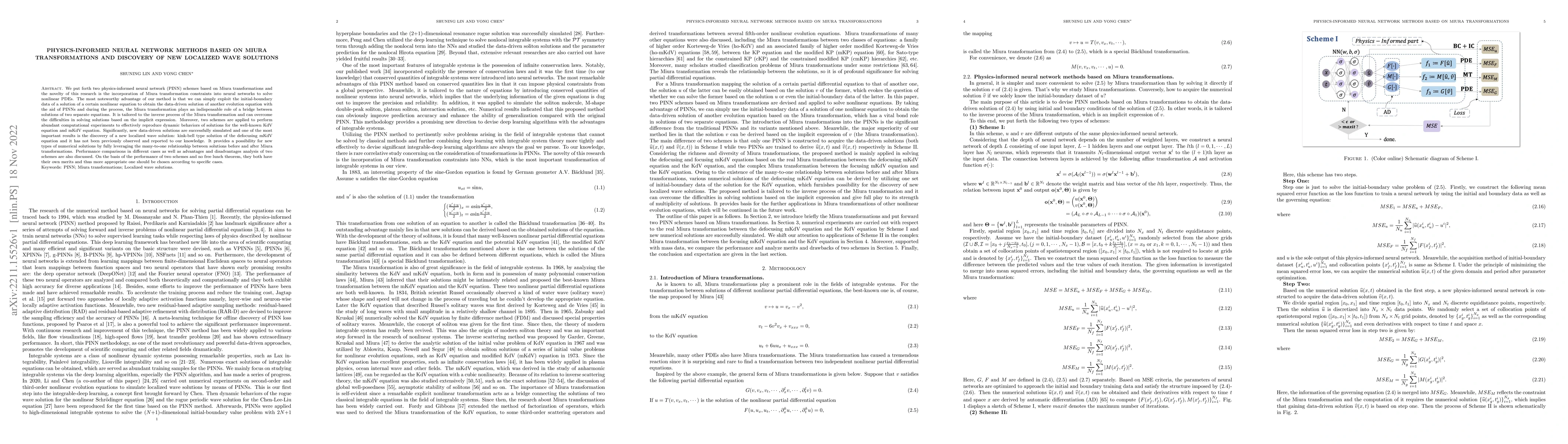 Thumbnail for Physics-informed neural network methods based on Miura transformations
  and discovery of new localized wave solutions