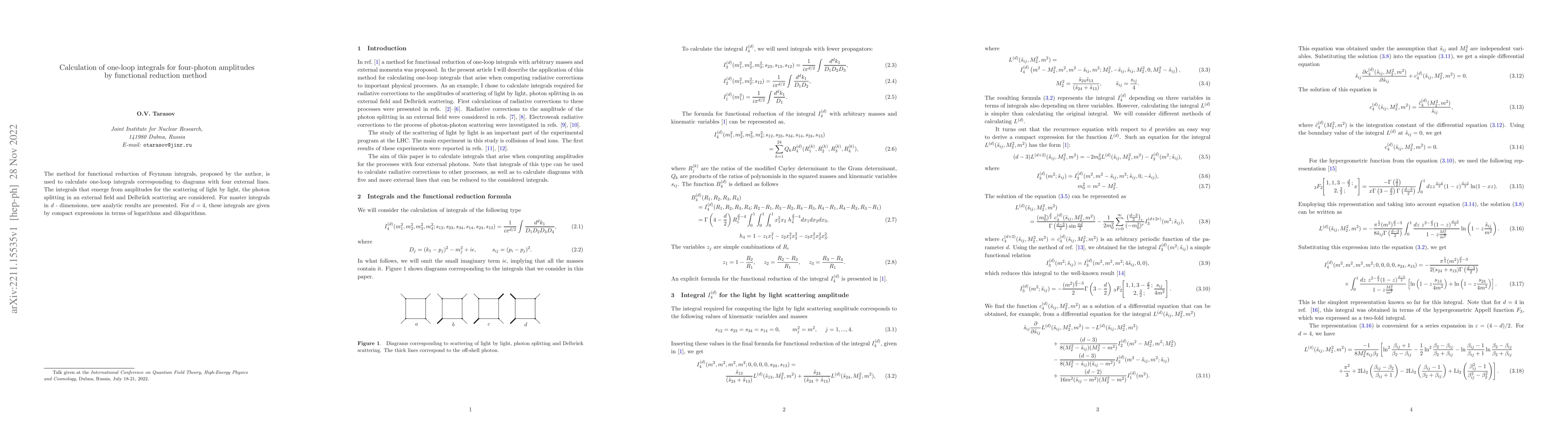 Thumbnail for Calculation of one-loop integrals for four-photon amplitudes by
  functional reduction method