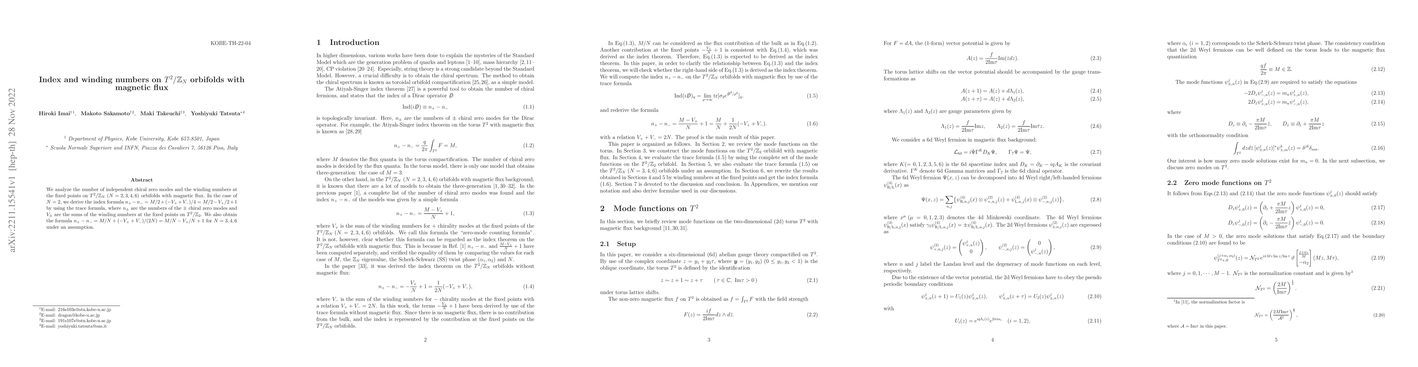 Thumbnail for Index and winding numbers on $T^2/\mathbb{Z}_N$ orbifolds with magnetic
  flux