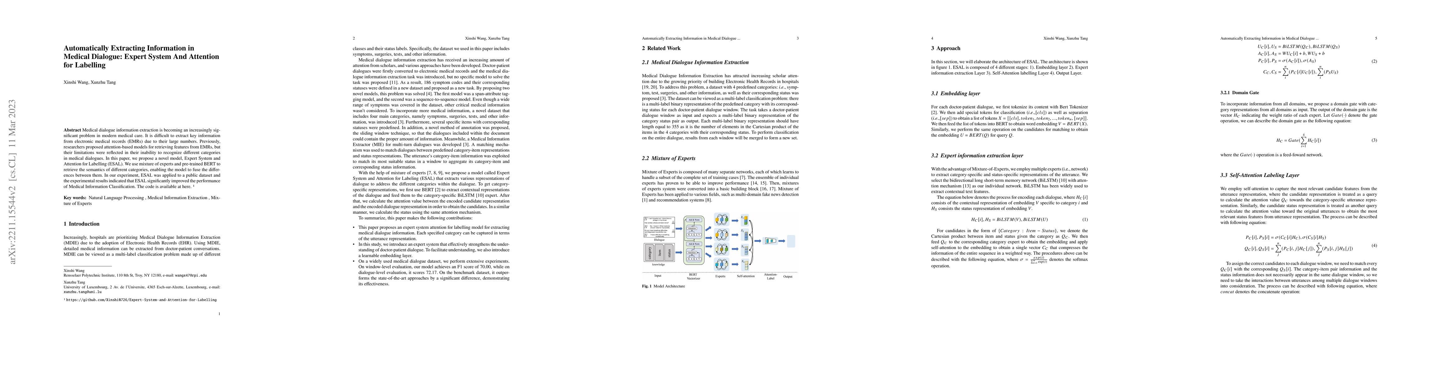 Thumbnail for Automatically Extracting Information in Medical Dialogue: Expert System
  And Attention for Labelling